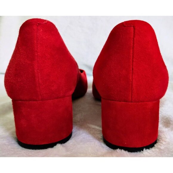 Via Spiga Suede Block Heel Pump Pointed Toe Shoe Red (Size 9.5 M / 39.5) - Picture 3 of 9